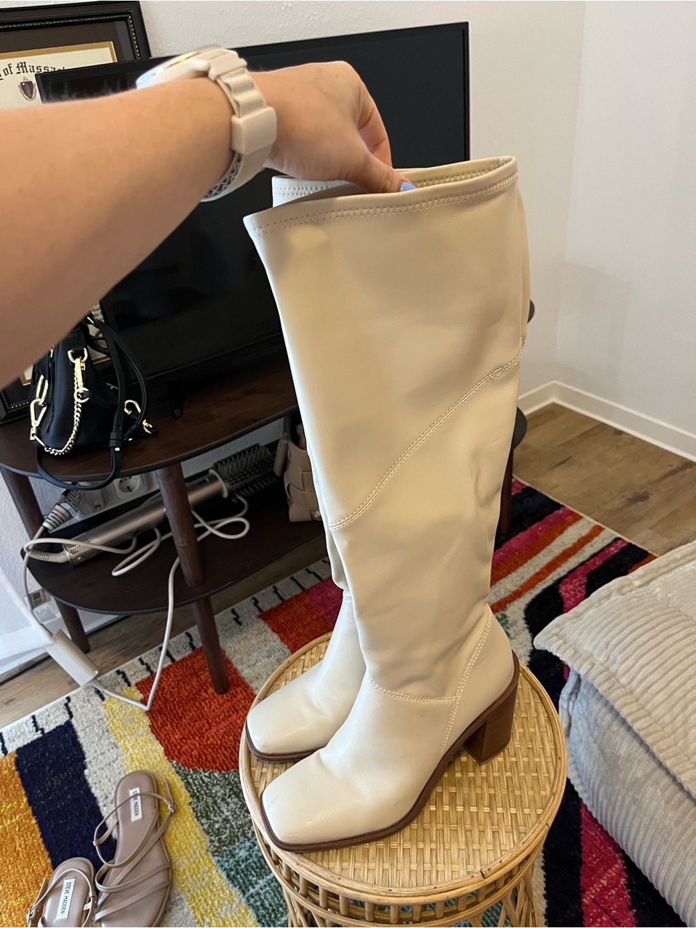 Franco Sarto Cream Knee High Block Heel Boots - Picture 4 of 4